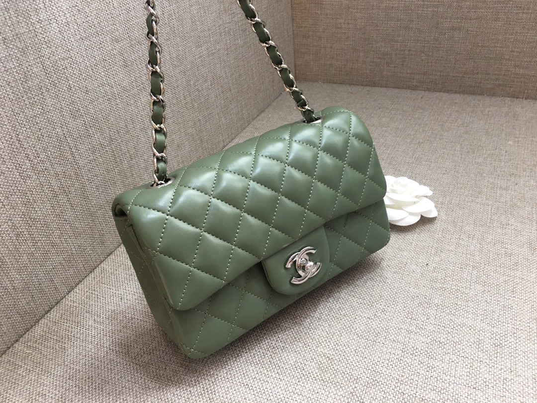 Small Classic Flap Lambskin Bag A01116 Dark Green/Silver